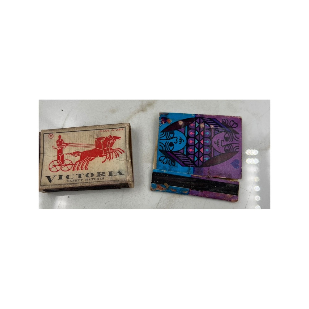 Vintage Victoria Safety Matches Box and Psychedelic Art Matchbook Set Ephemera
